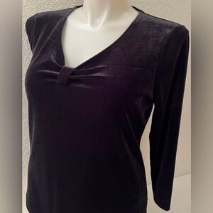 Ann Klein Stretch Velvet Top XL 44 Chest no sz tag 24.75 Long 3/4 Sleeve V-Neck